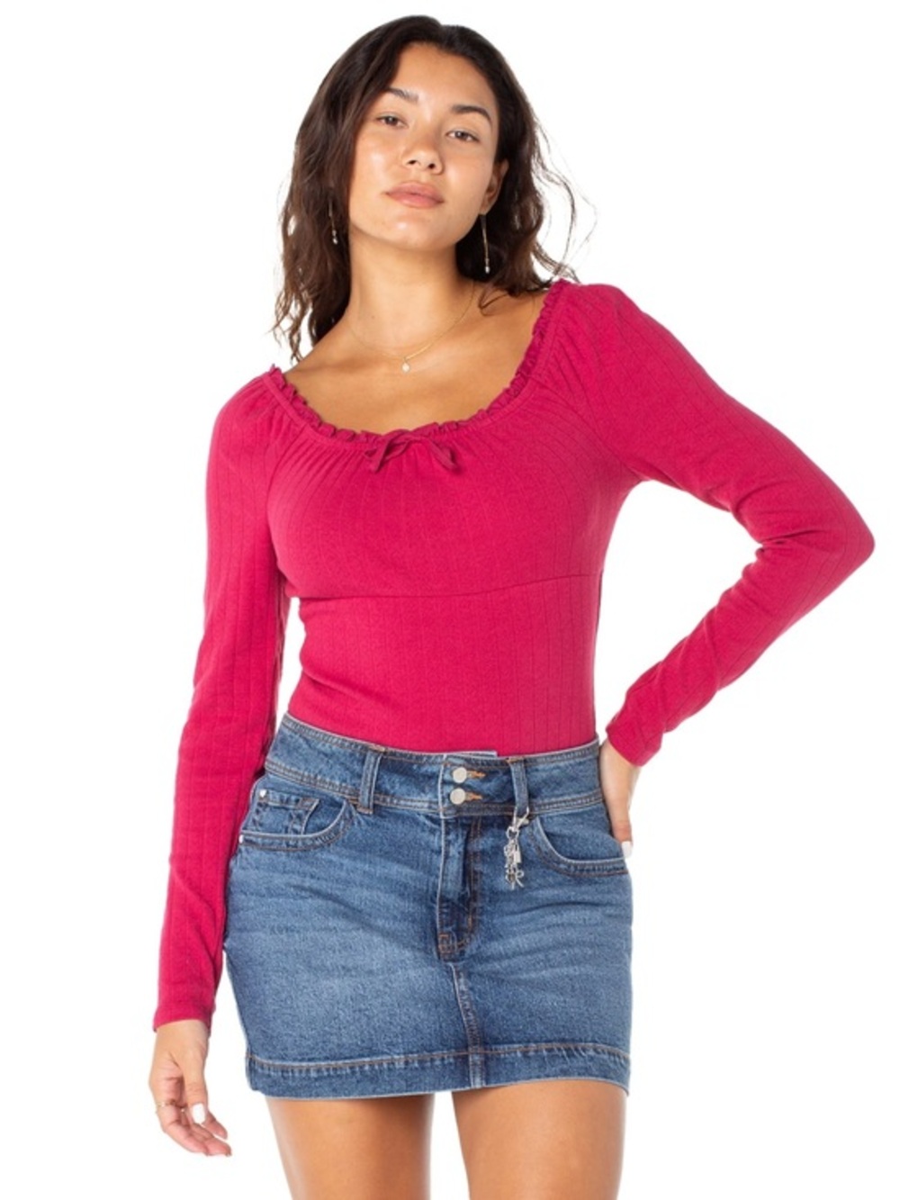 Celebrity Pink XL Puff Long Sleeve Pointelle bodysuit NWT
